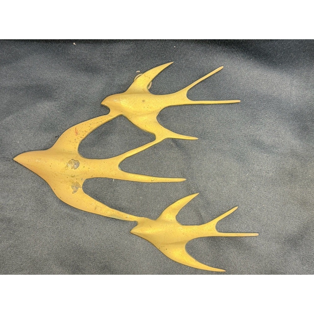 Vintage Mid Century Brass Birds in Flight Wall Hanging Swallows Decor 3 Trio